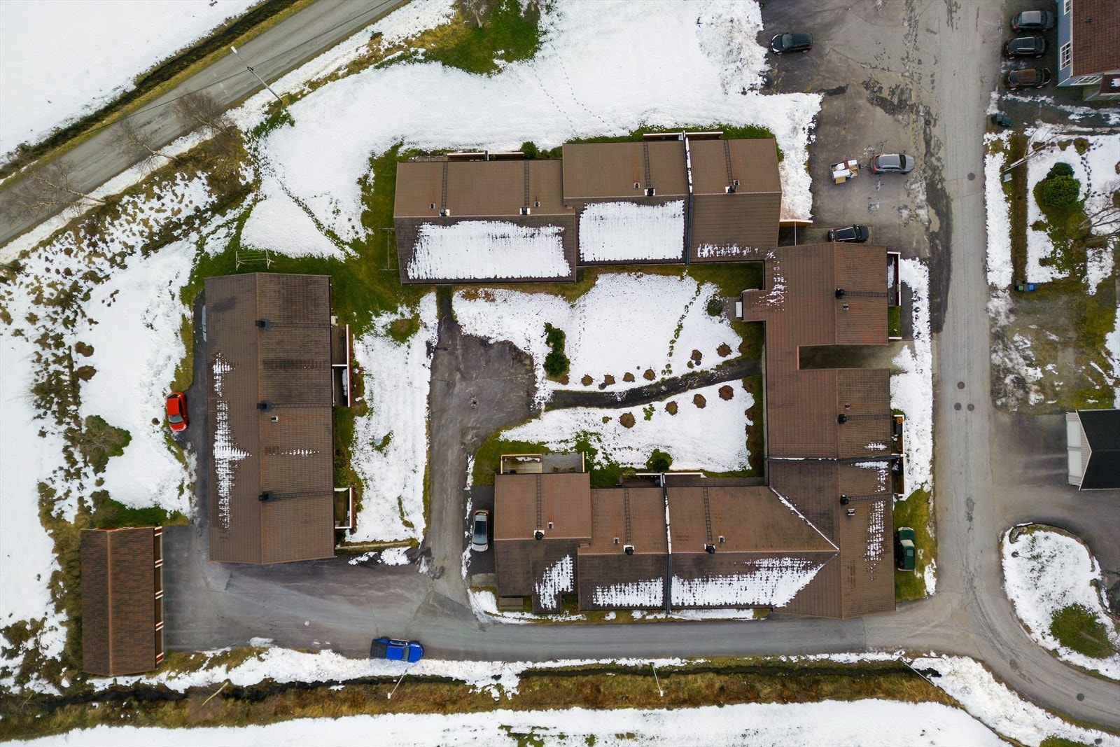 Dronefoto over hele boligområdet. Galleribilde