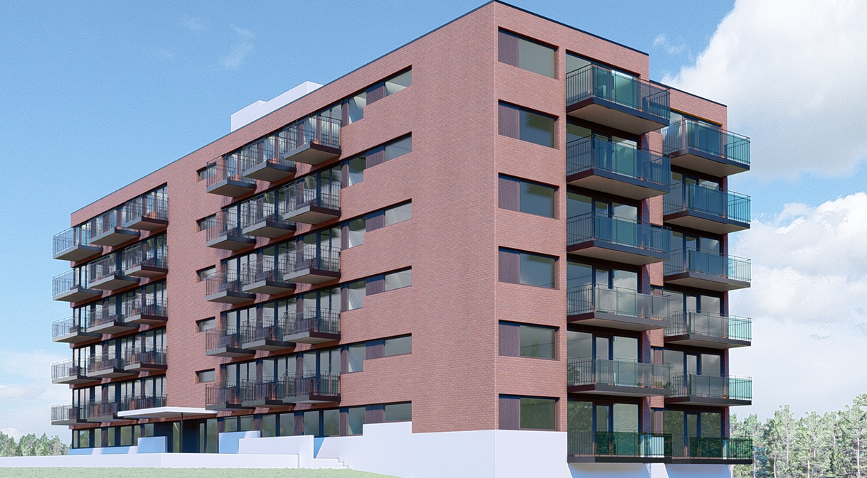 Illustrasjon av fasaden om det blir vedtatt etablering av balkonger. Galleribilde