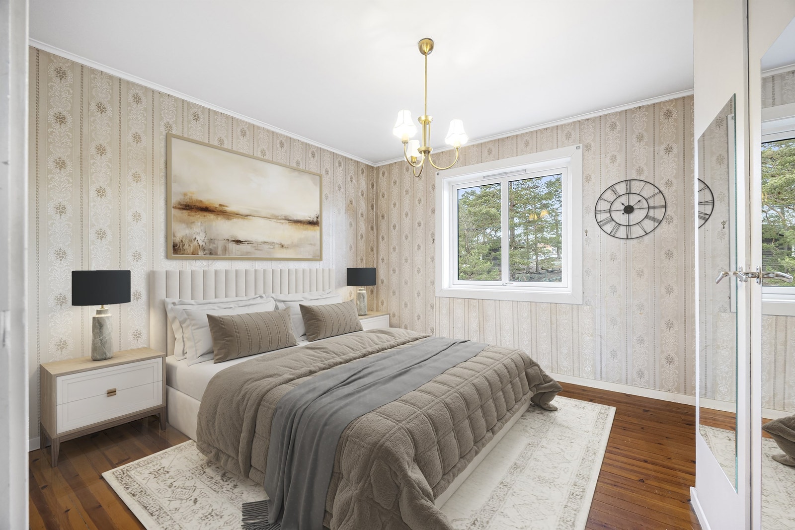 Digitalt møblert hovedsoverom. Galleribilde