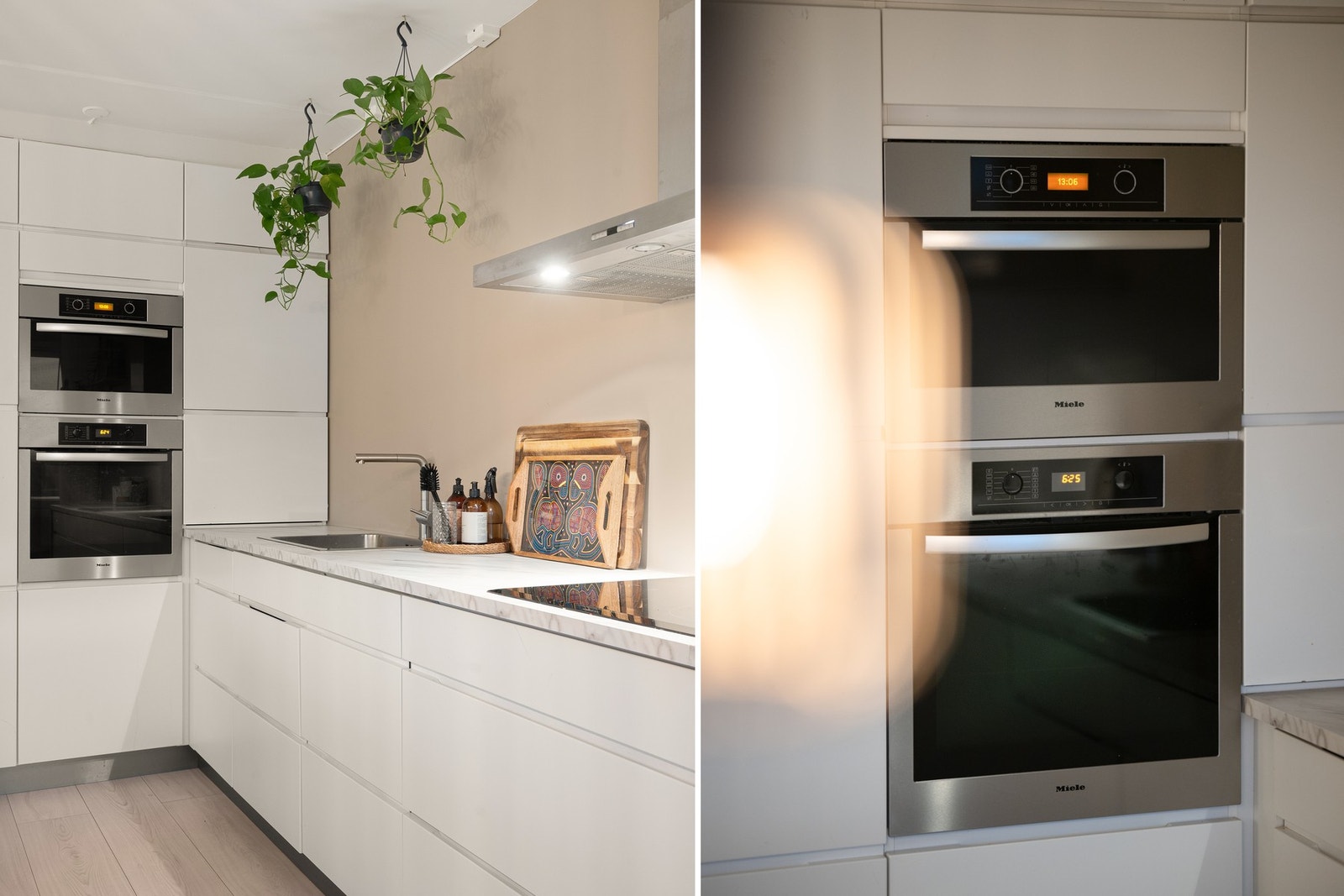 Kjøkkenet har både integrert stekeovn og dampovn i høyskap, plassert i komfortabel arbeidshøyde. Galleribilde