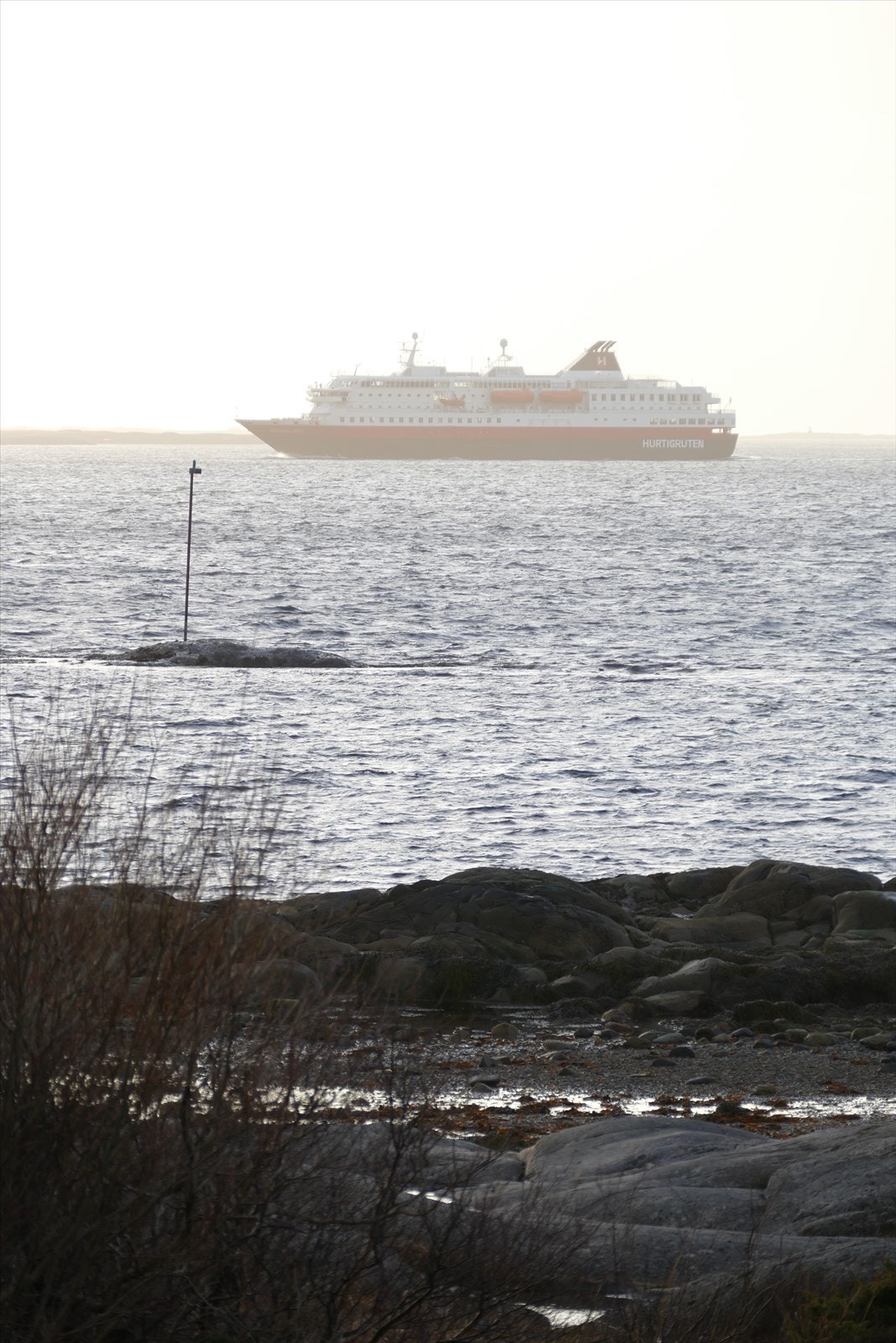 Hurtigruta passerer i leia forbi hytten Galleribilde
