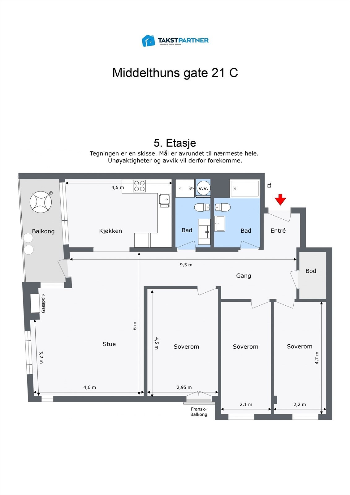 Plantegning. Leiligheten disponerer en kjellerbod på 4 kvm. Galleribilde