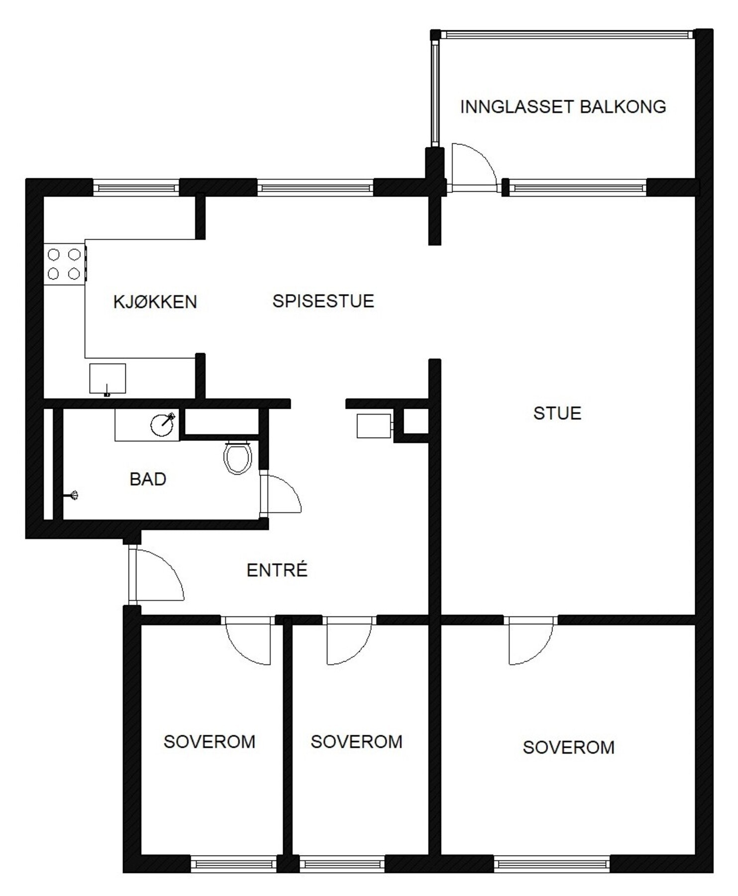 Planskisse. Leiligheten disponerer i tillegg 3 kjellerboder. Galleribilde