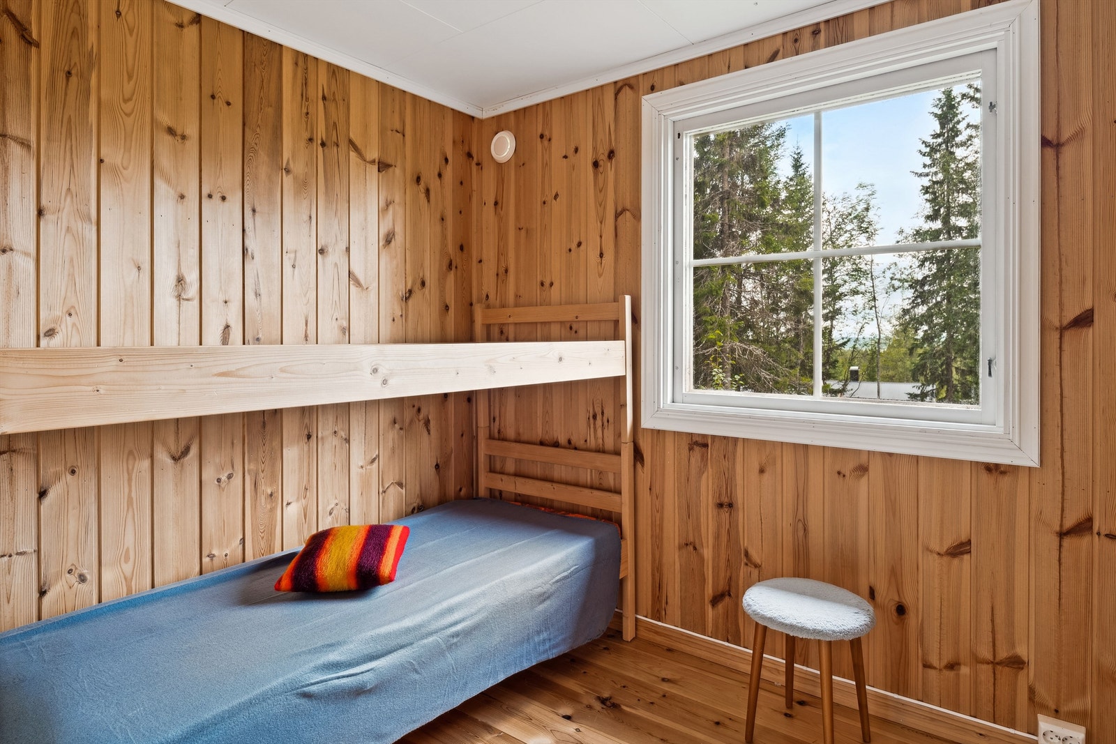 Det ene soverommet har en enkel køyeseng som gir soverommet to soveplasser. Galleribilde