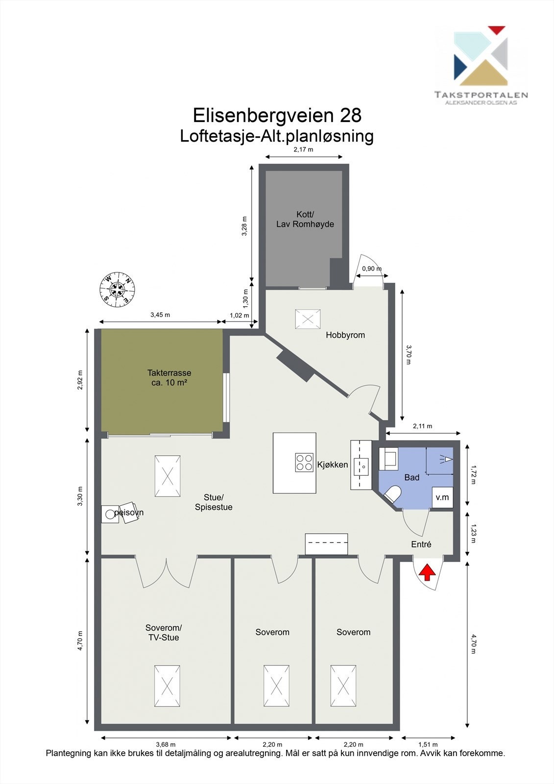 Alternativ plantegning med 3 godkjente soverom. Galleribilde