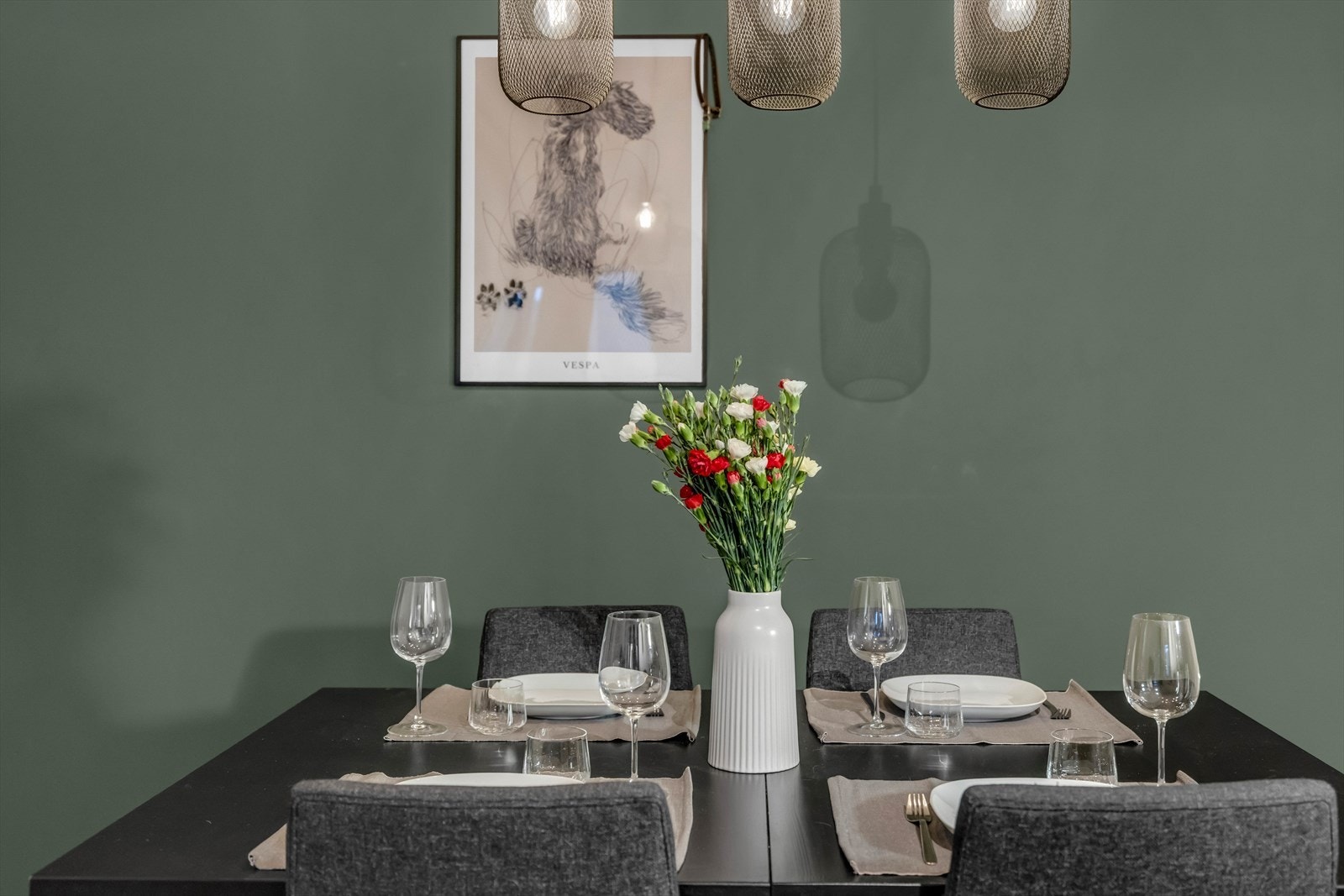 Detalj fra spiseplassen, som er en del av leilighetens sosiale sone. Galleribilde