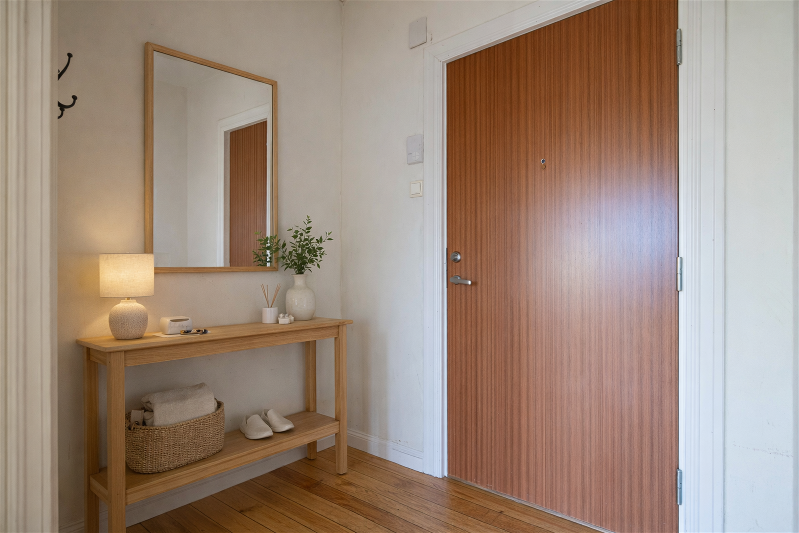 Entré med integrert garderobeskap. Digitalt stylet bilde via ChatGPT. Avvik kan forekomme Galleribilde