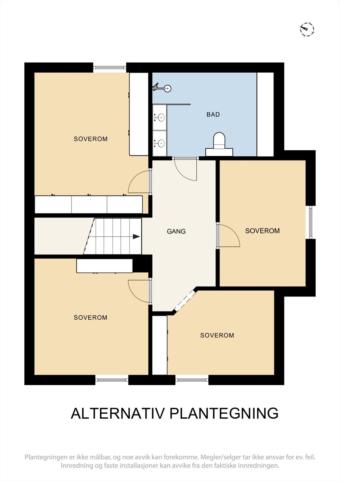 Alternativ plantegning med 4 soverom i 2. etasje Galleribilde