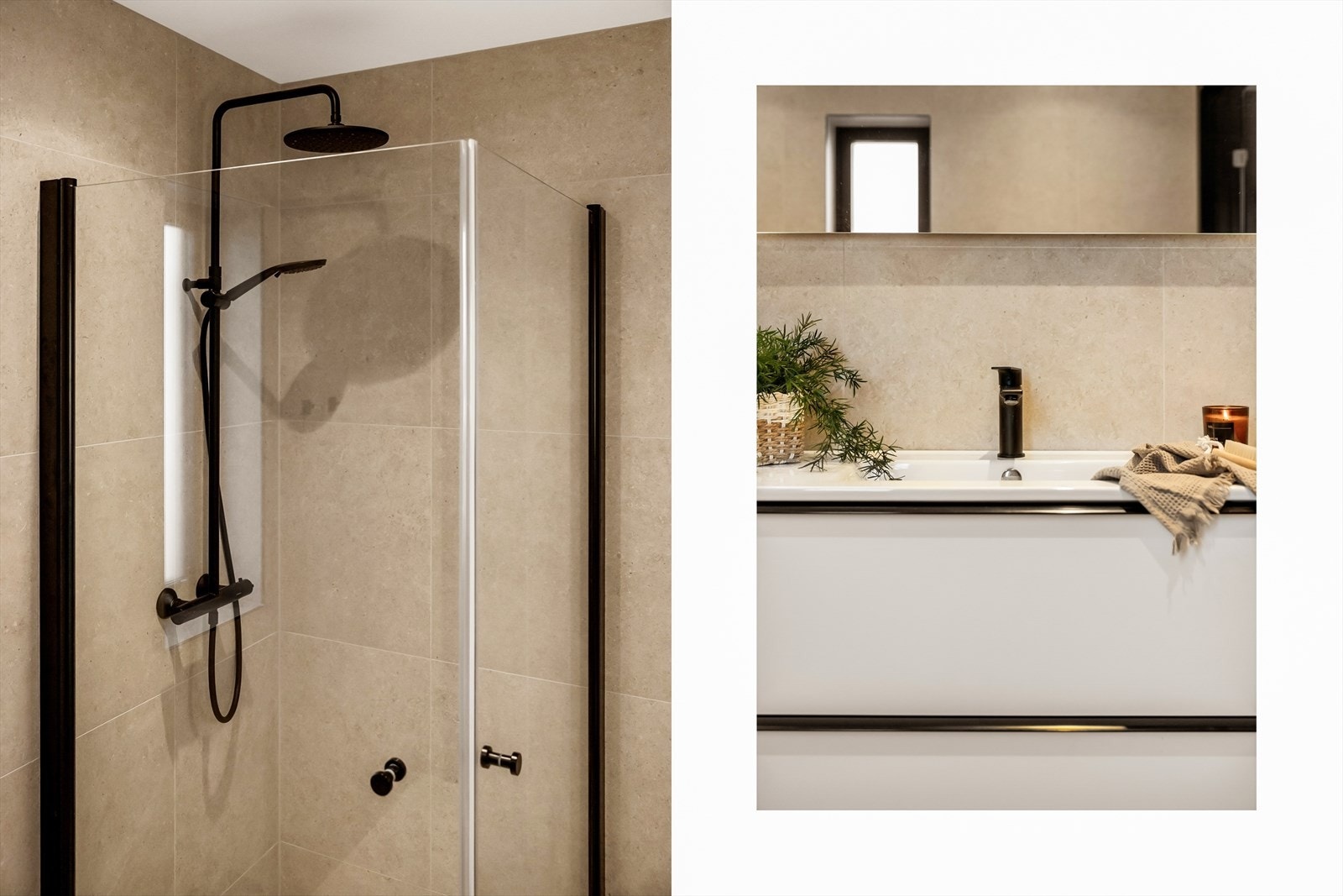 - Badet er innredet med dusj, vegghengt toalett og servant med innredning - Galleribilde