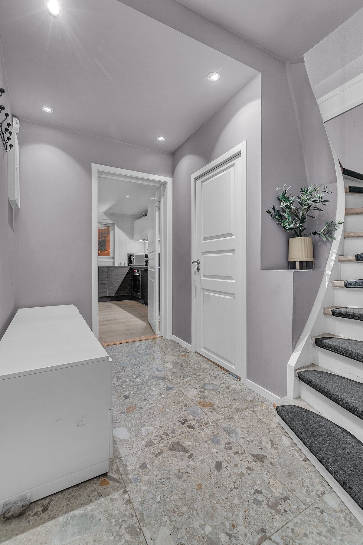 Pen og oppgradert entré med fliser på gulv og spotter i tak Galleribilde