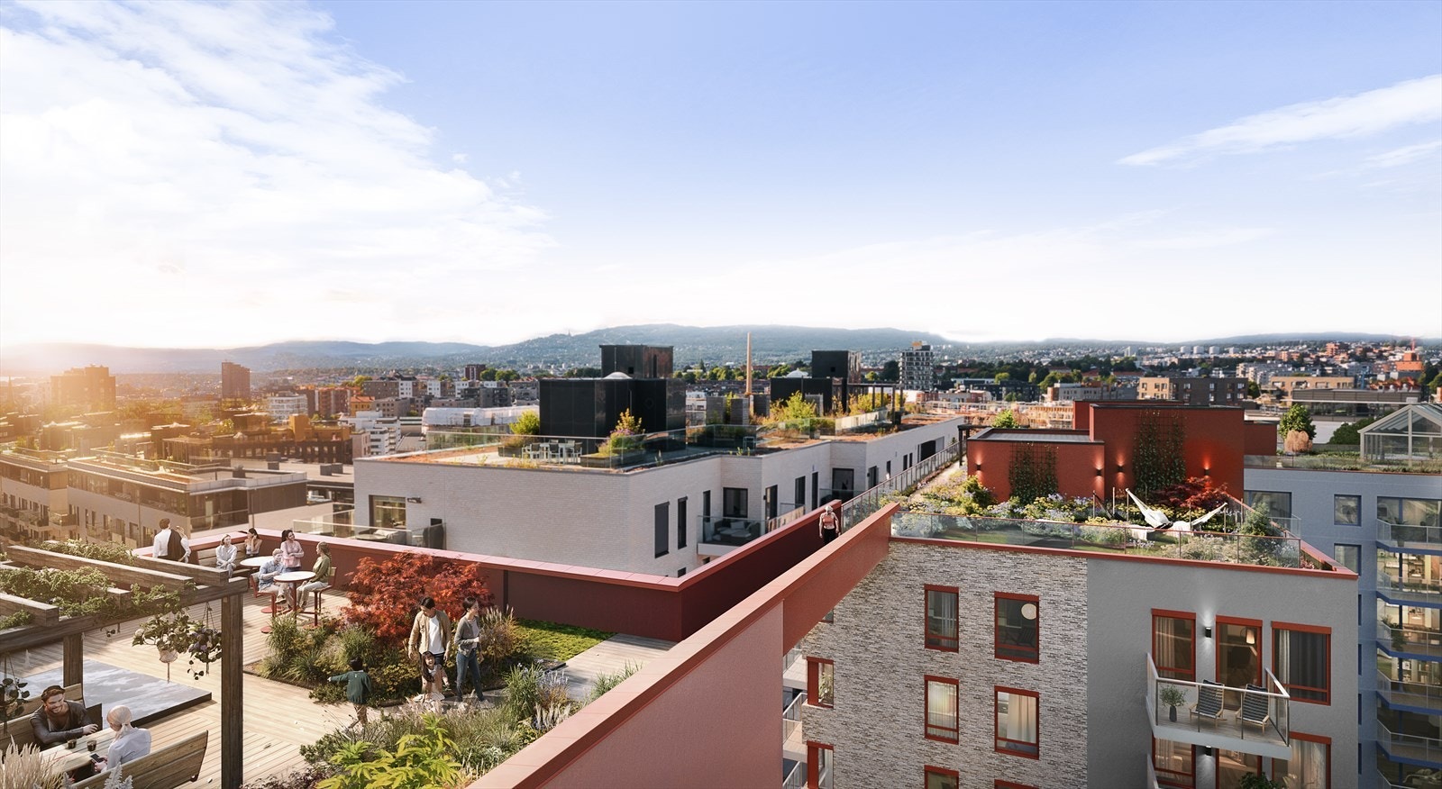 Felles takterrasse - her vist med utsikt mot vest. Galleribilde