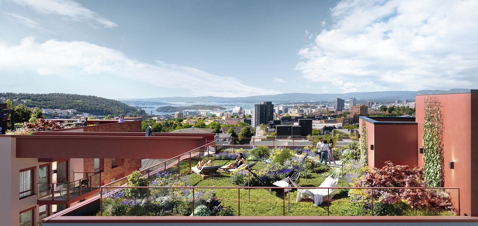 Stor felles takterrasse i 9. etasje med fantastisk utsikt og sol hele dagen Galleribilde