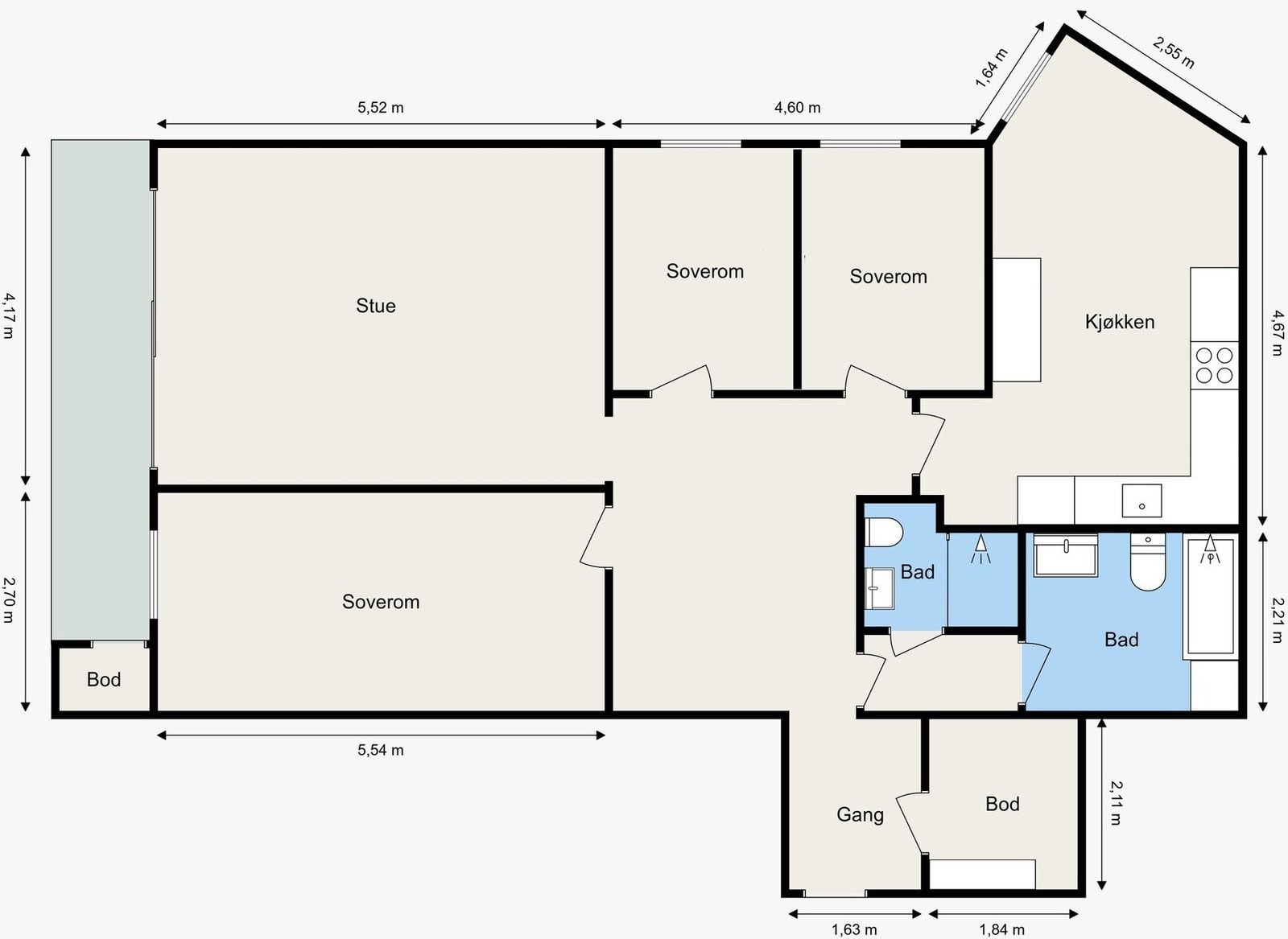 Her er det mulig å etablere et ekstra soverom. Orginalt er leiligheten godkjent med 3 soverom. Galleribilde