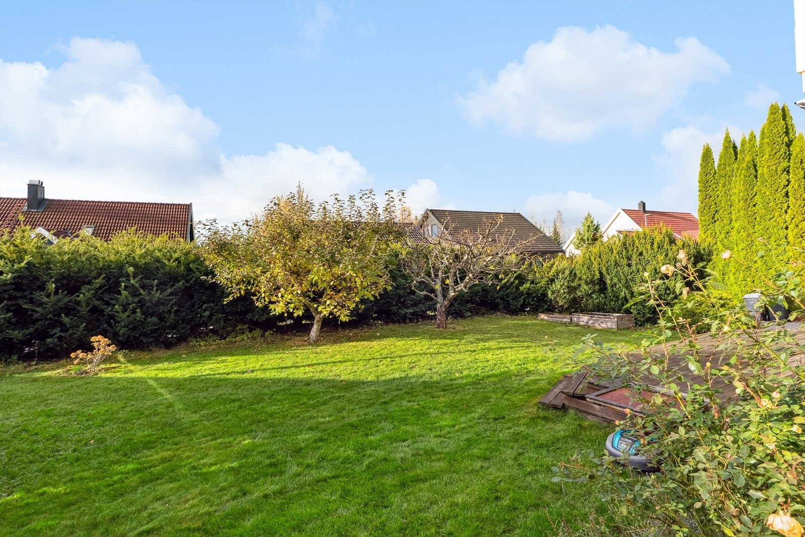 Stor hage med frukttrær gir gode muligheter for utendørsaktiviteter. Galleribilde