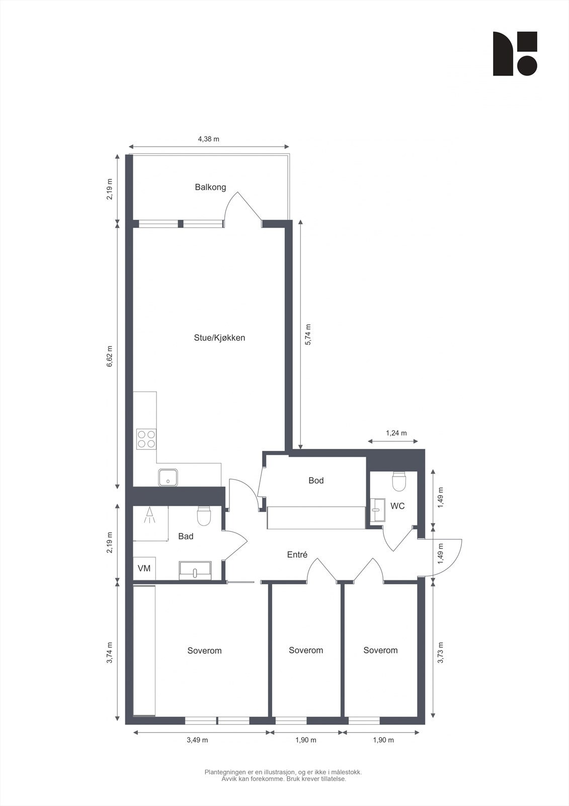 Plantegning med mål Galleribilde