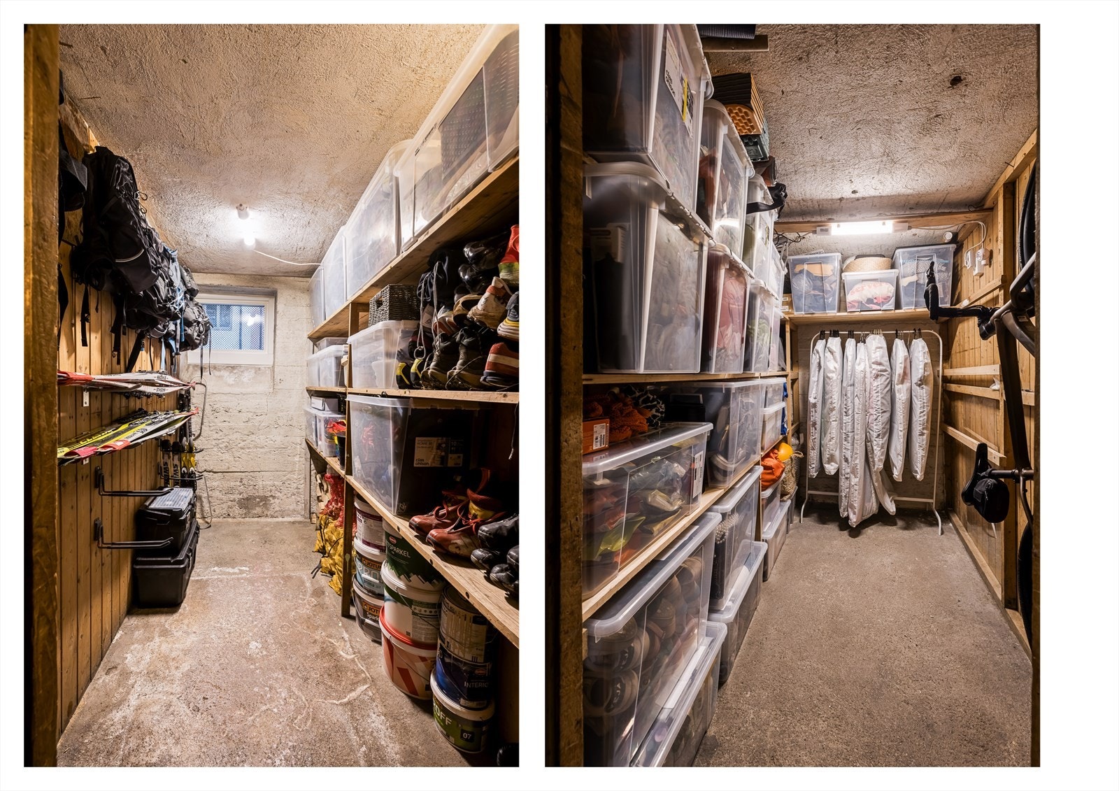 To kjellerboder på 3,7 m² og 4 m², og en loftsbod på 6 m². Galleribilde