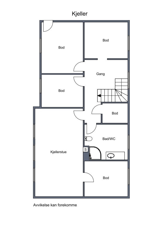 Planløsning over dagens bruk av underetasje. (Samsvarer ikke med godkjente byggtegninger, se info i salgsoppgaven) Galleribilde