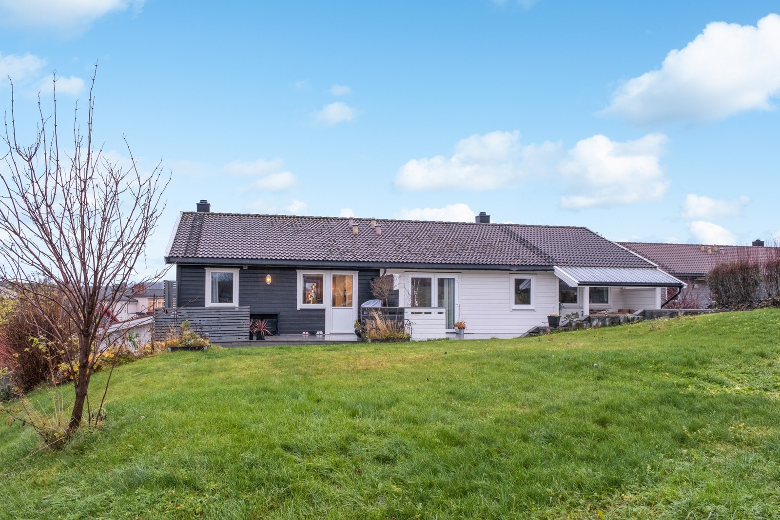 Romslig plenareal med god plas til for.eks trampoline eller bålpanne. Galleribilde