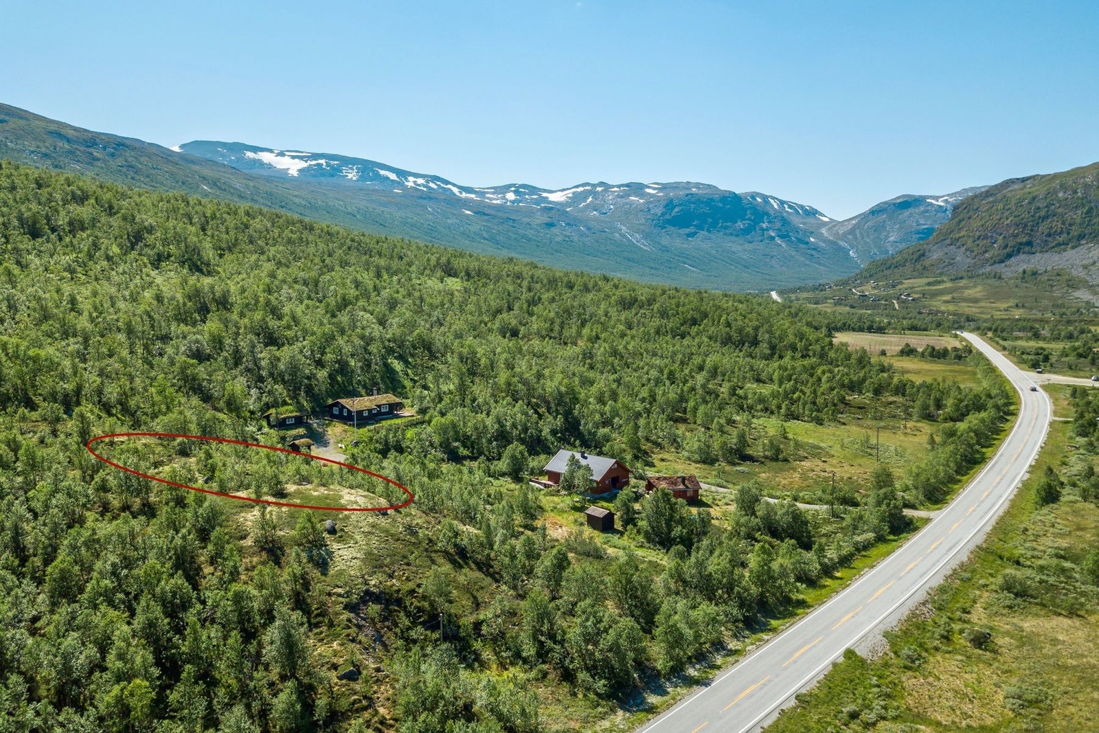 Tomten og området sett fra luften. Galleribilde