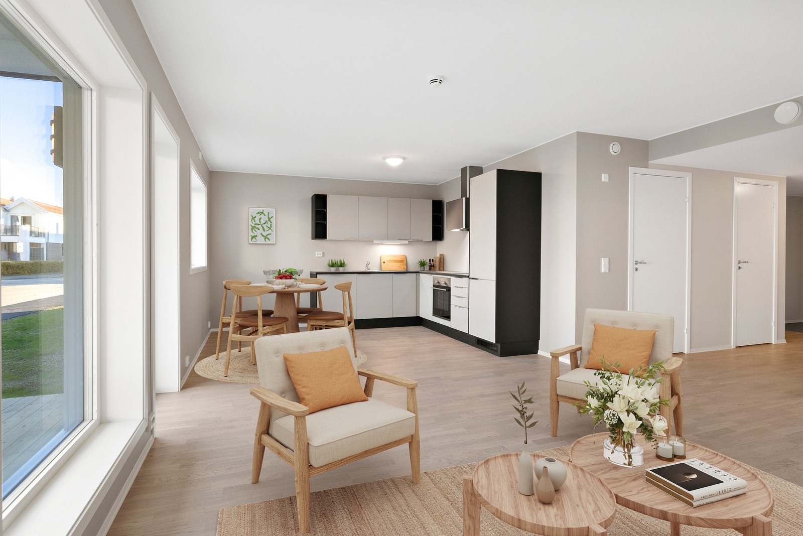 Lys og stilren leilighet med delikat preg (Foto digitalt innredet) Galleribilde