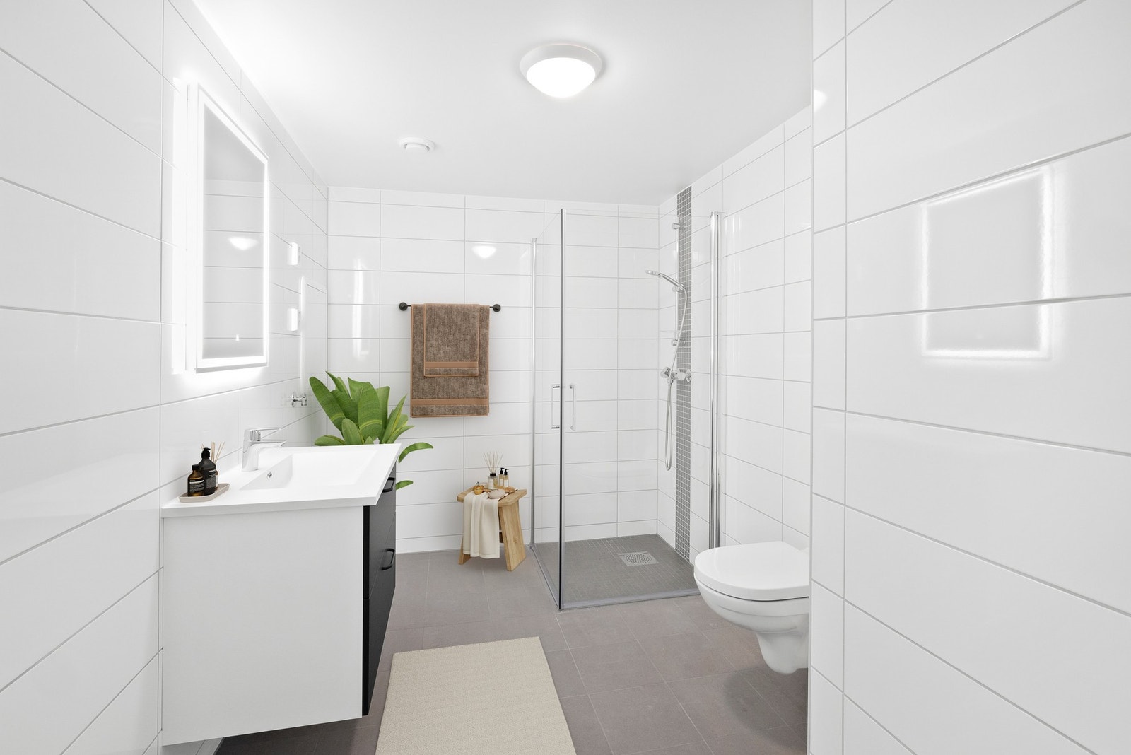 Flislagt baderom i moderne utførelse (Digitalt innredet) Galleribilde