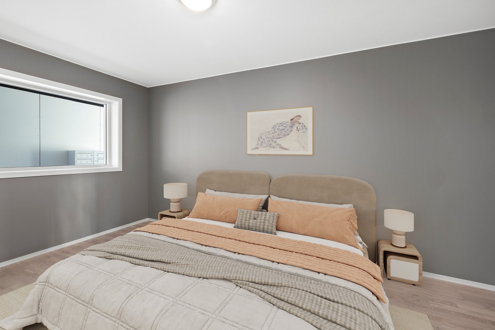 Hovedsoverom med god størrelse. (Digitalt innredet) Galleribilde