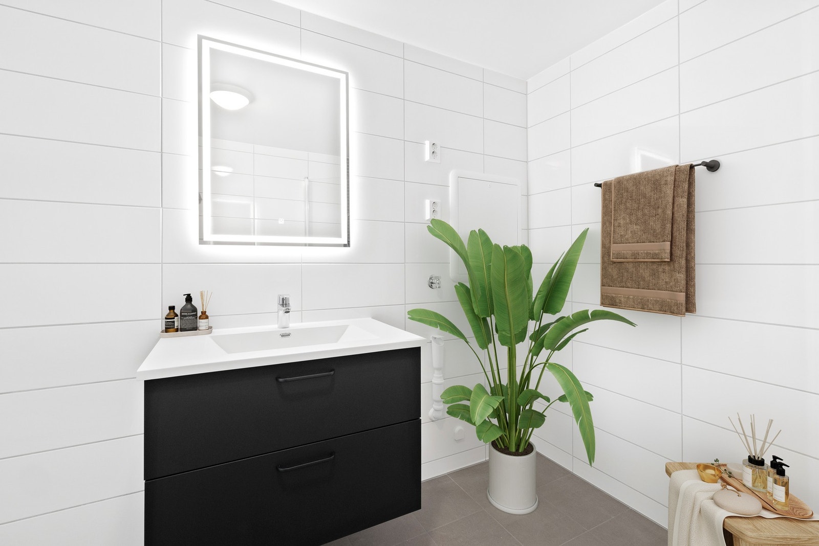 Rommet er kombinert bad- og vaskerom (Digitalt innredet) Galleribilde