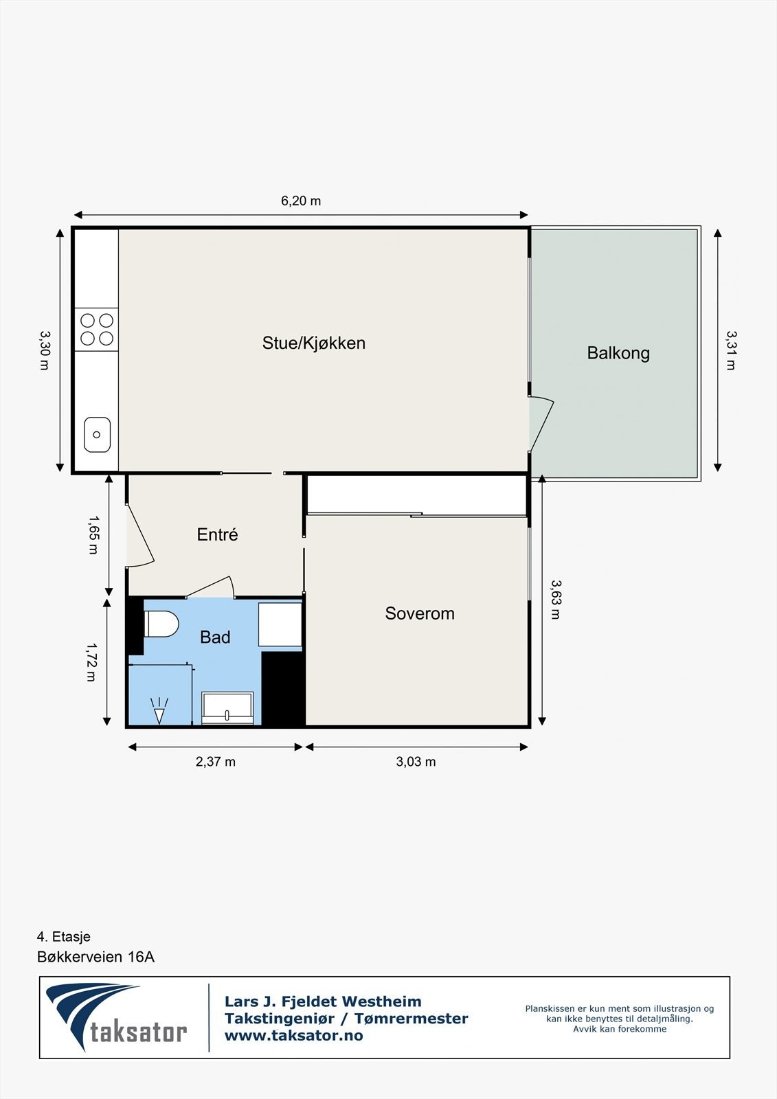 Plantegning - Leiligheten ligger fint til i byggets 4.etasje. Galleribilde
