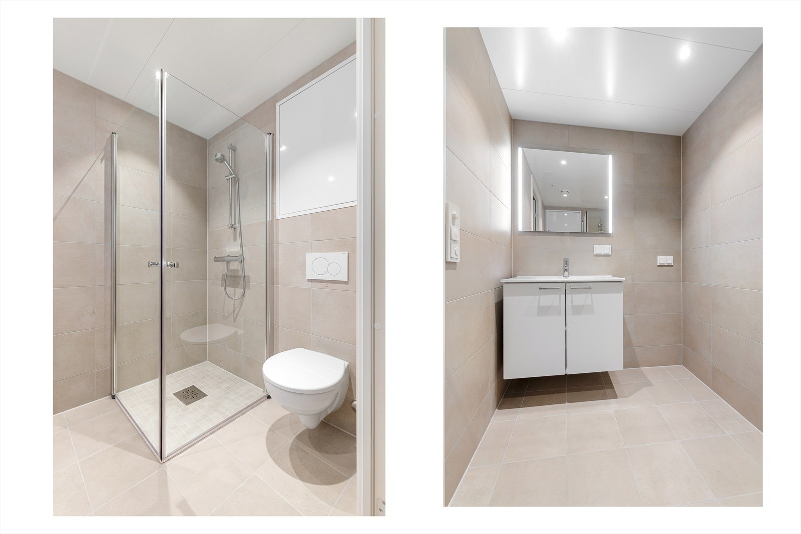 Moderne bad m. gulvvarme. Opplegg for vaskemaskin. Galleribilde