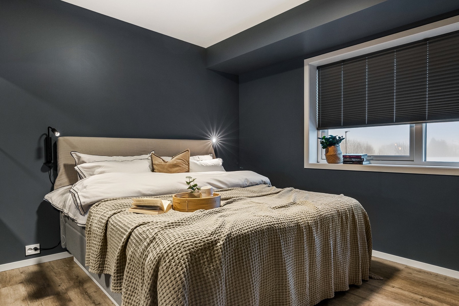 Rommet er malt i en mørk og lun fargetone Galleribilde