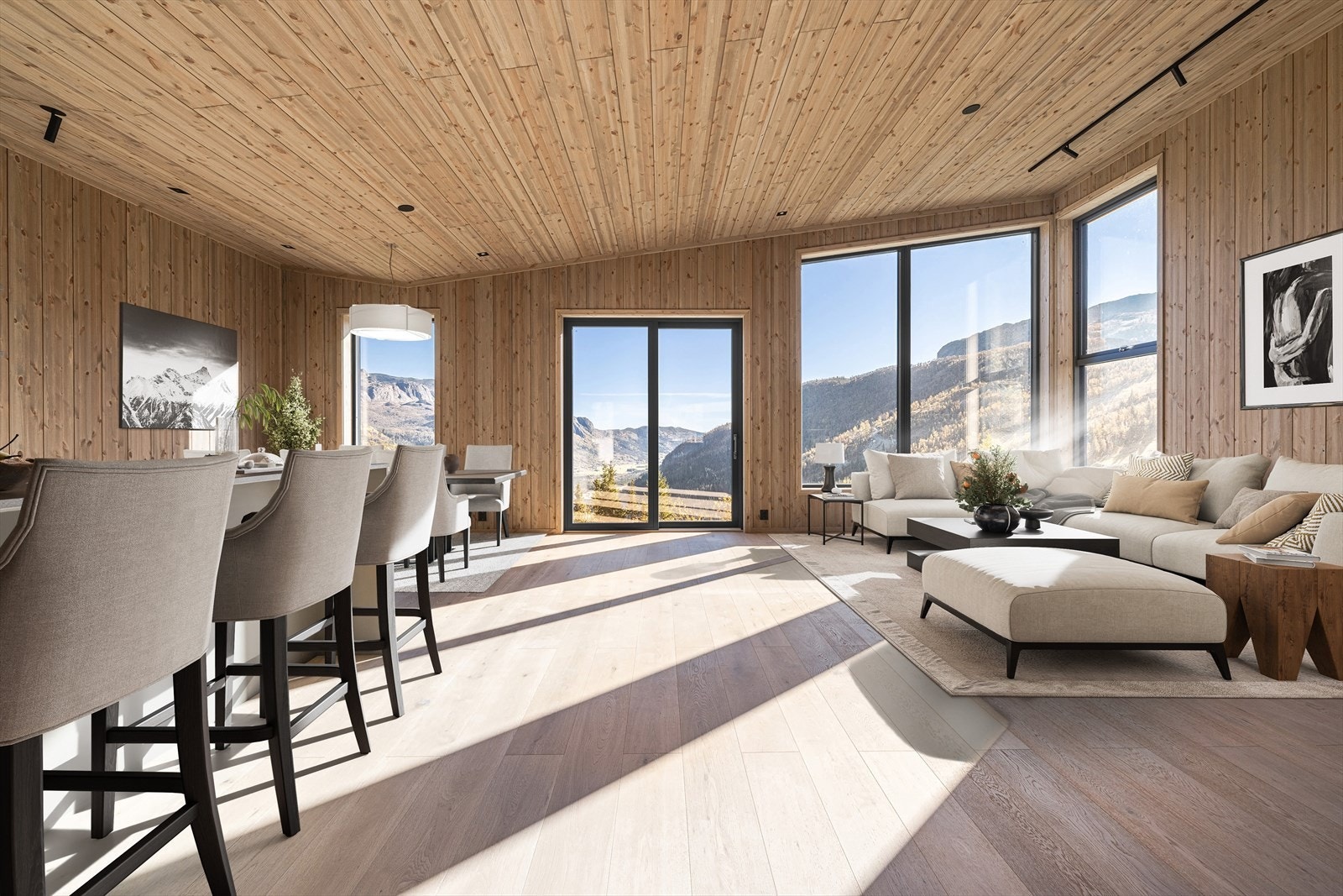 Lodgen har vidstrakt utsikt over dalen og Hemsedal Skisenter. Foto er fra salgstrinn 1 og er digitalt møblert (noen avvike fra foto vil forekomme). Galleribilde