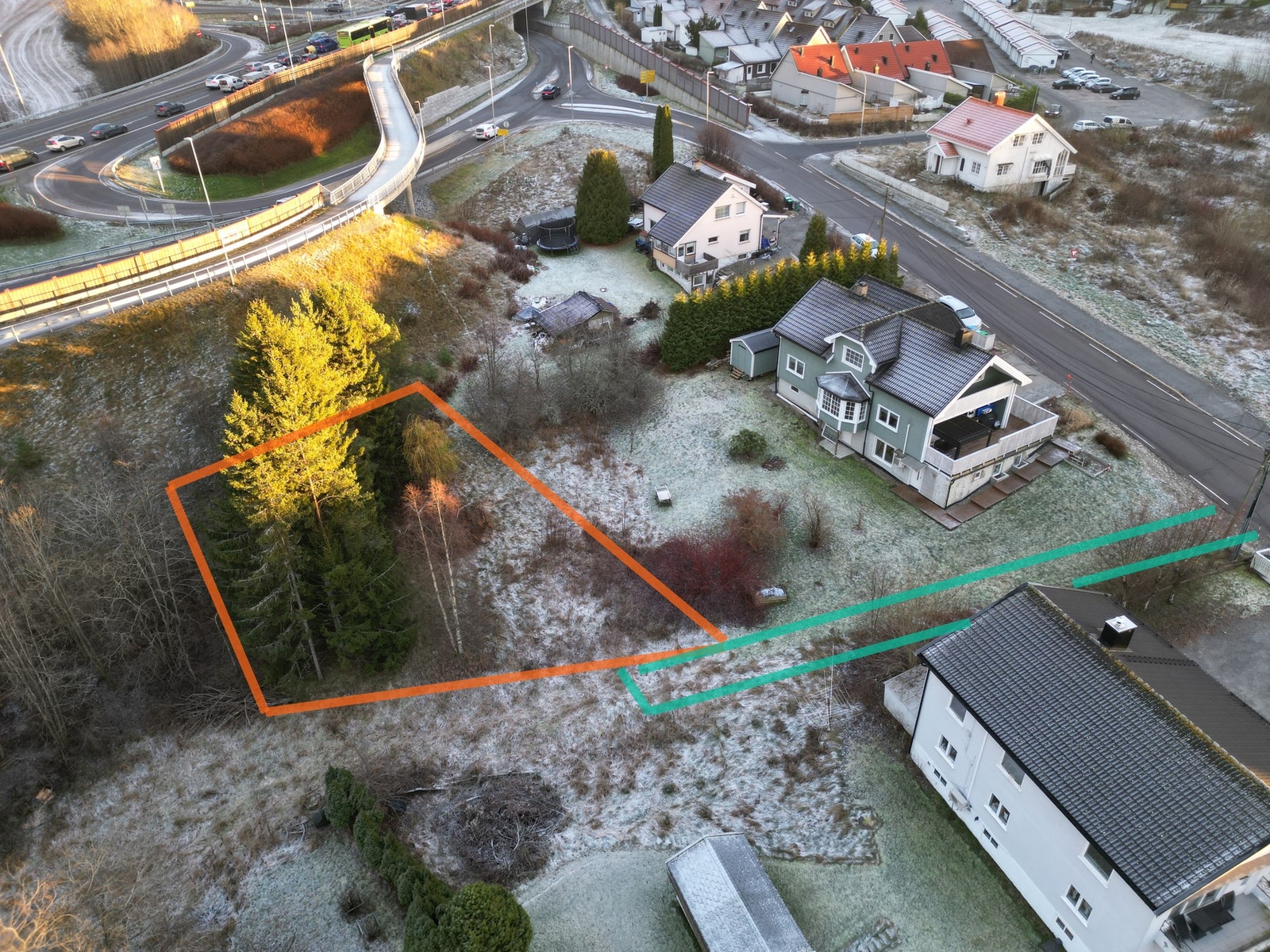 Bildet viser grenser i grove trekk, tas forbehold om feil. Grønn linje viser kommende vei. Galleribilde