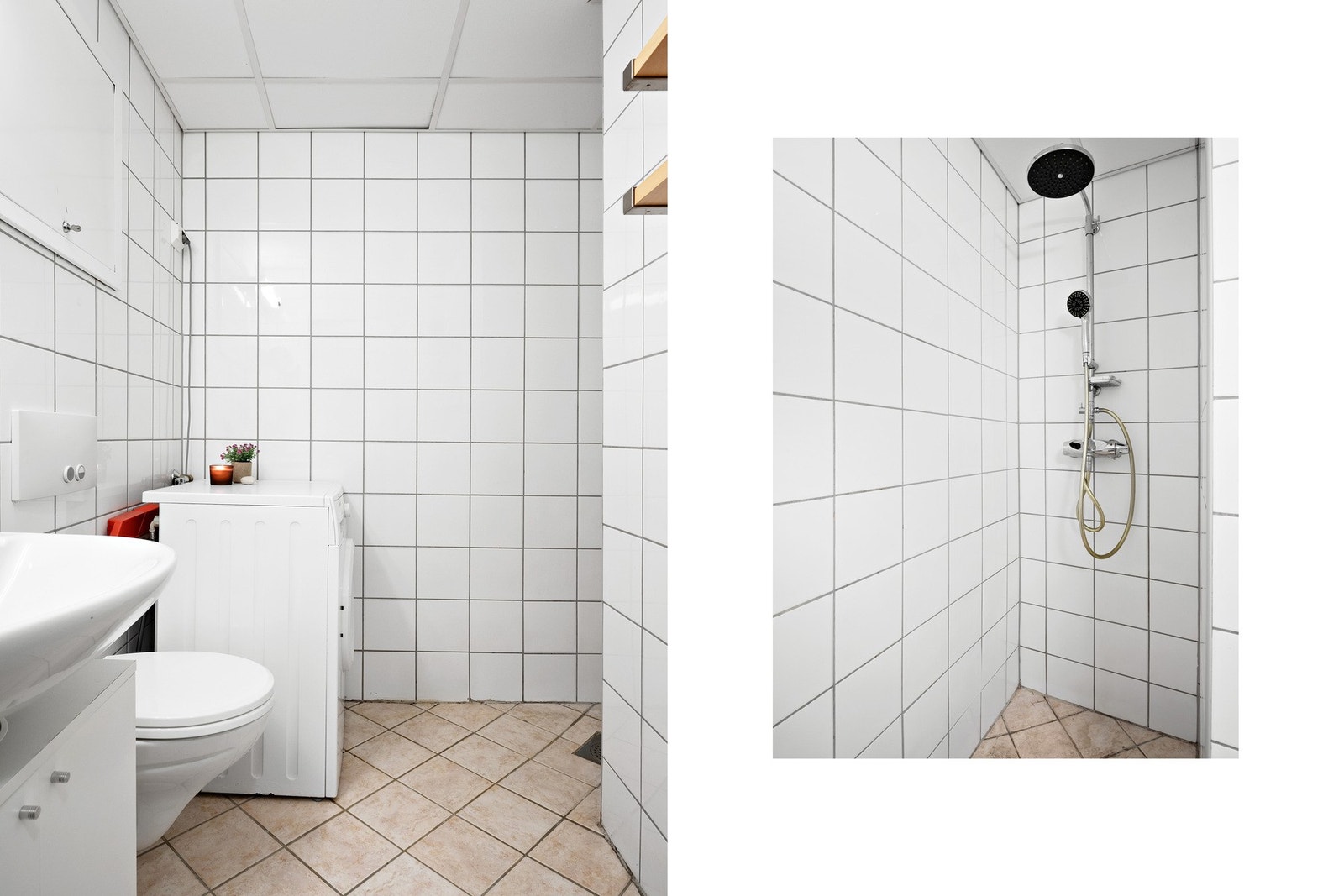 Helflislagt bad med varmekabler i gulv, renovert i regi av borettslaget i 2004. Galleribilde