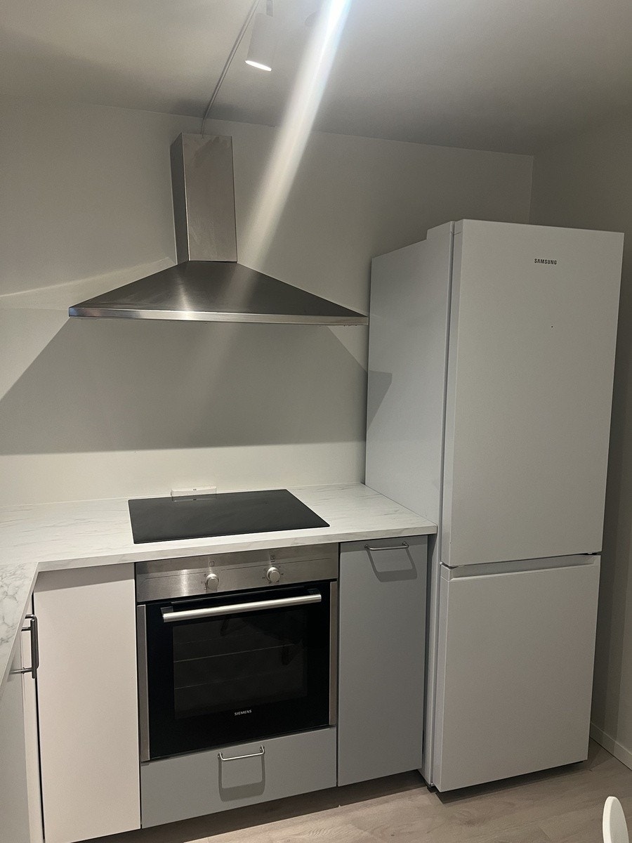 Kjøkken med oppvaskmaskin, kjøleskap/fryser, koketopp, stekeovn Galleribilde