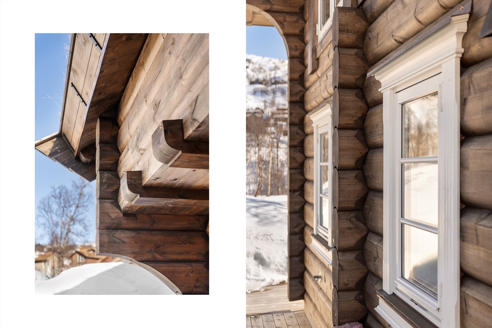 Flott, tradisjonelt uttrykk med laftet tømmer og torvtak. Galleribilde