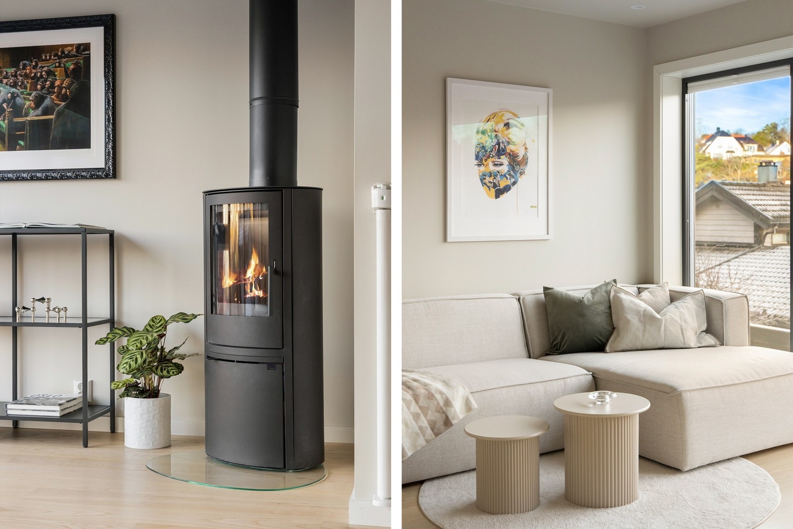 Stue med flere møberlingsmuligheter og peis for både varme og hygge Galleribilde