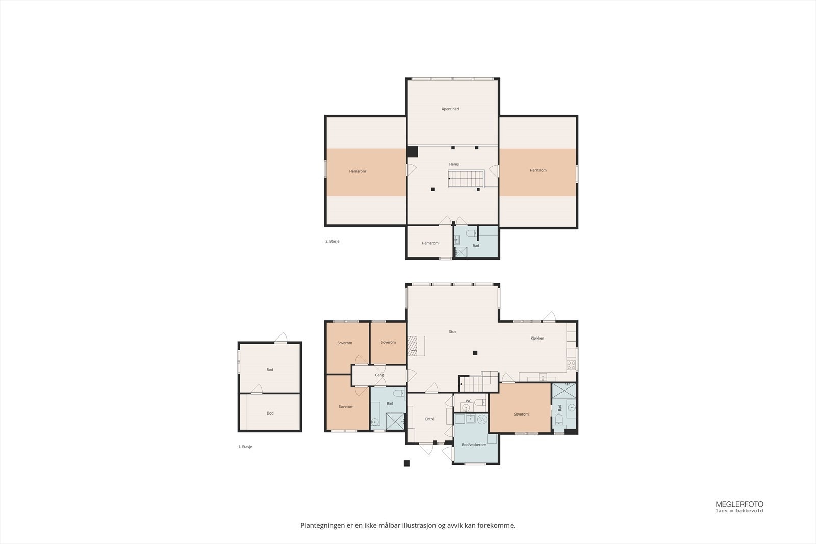 Samlet gir de to etasjene en fleksibel hytte med mange sengeplasser og soner. Galleribilde