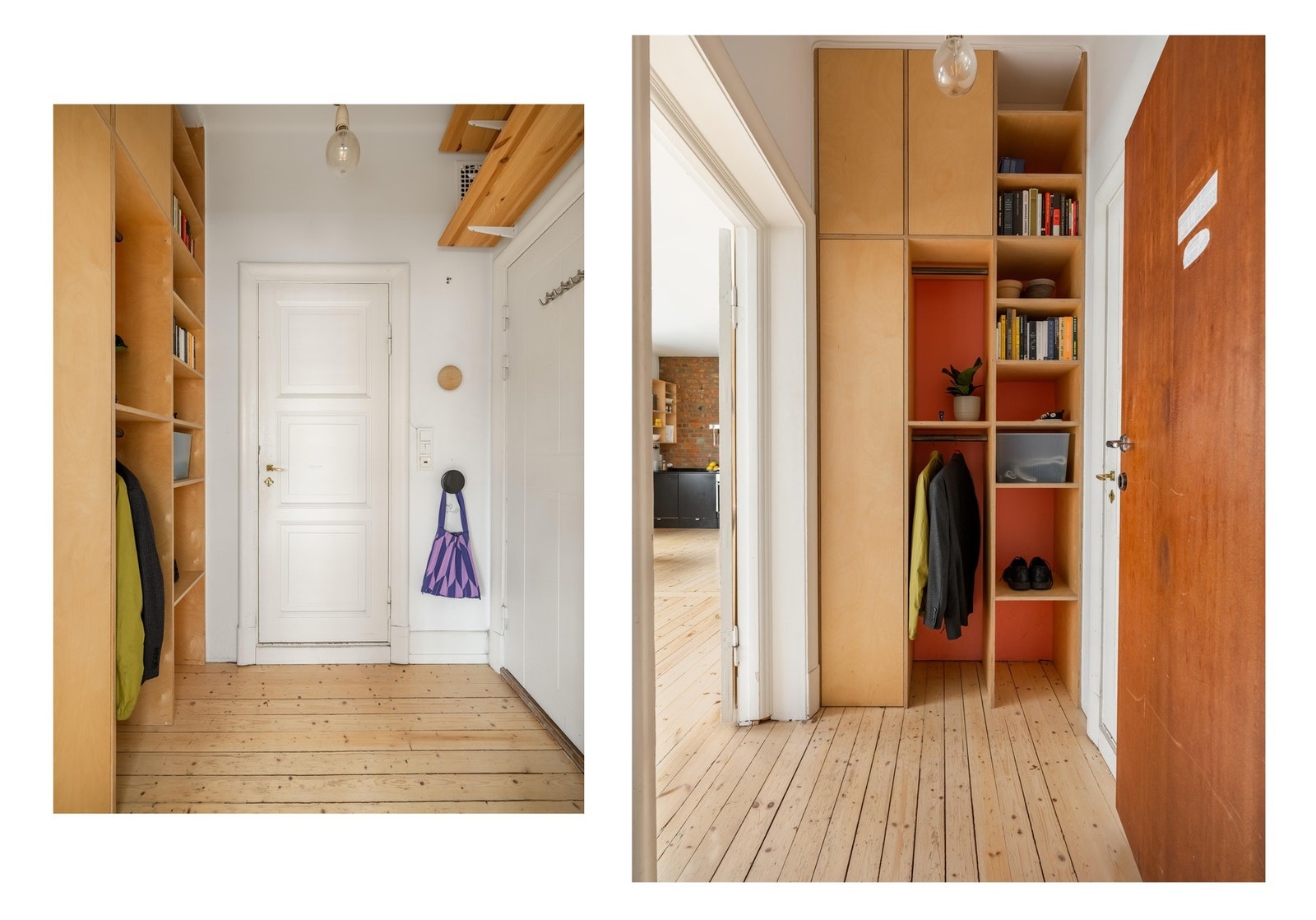 Entreen gir et godt førsteinntrykk av leiligheten. Her er det plass til oppheng av yttertøy og sko i plassbygget skap. Galleribilde