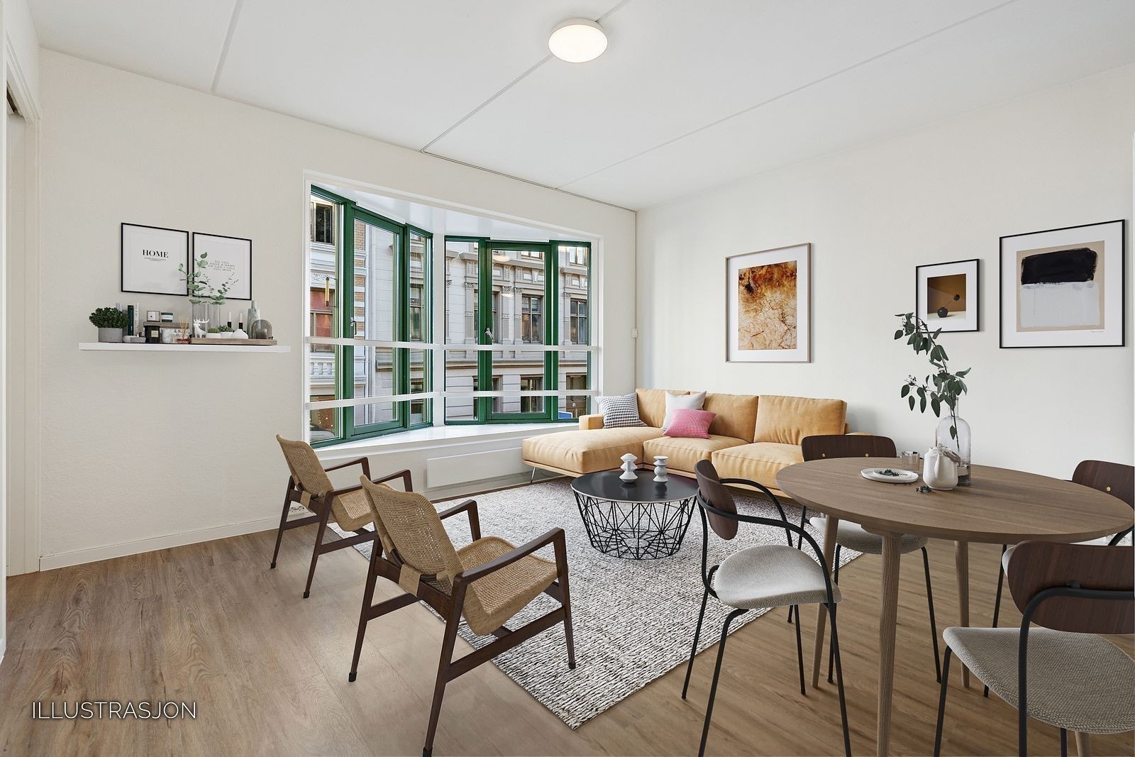 Bildene viser en annen leilighet i samme bygget med en noe annen planløsning men tilsvarende standard Galleribilde