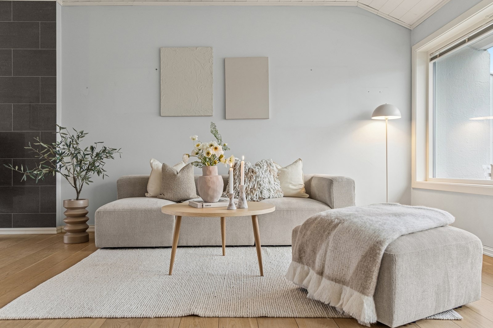 Sofagruppe som skaper en lun og stilfull atmosfære. Stilrent og koselig - hjertet av hjemmet. Galleribilde