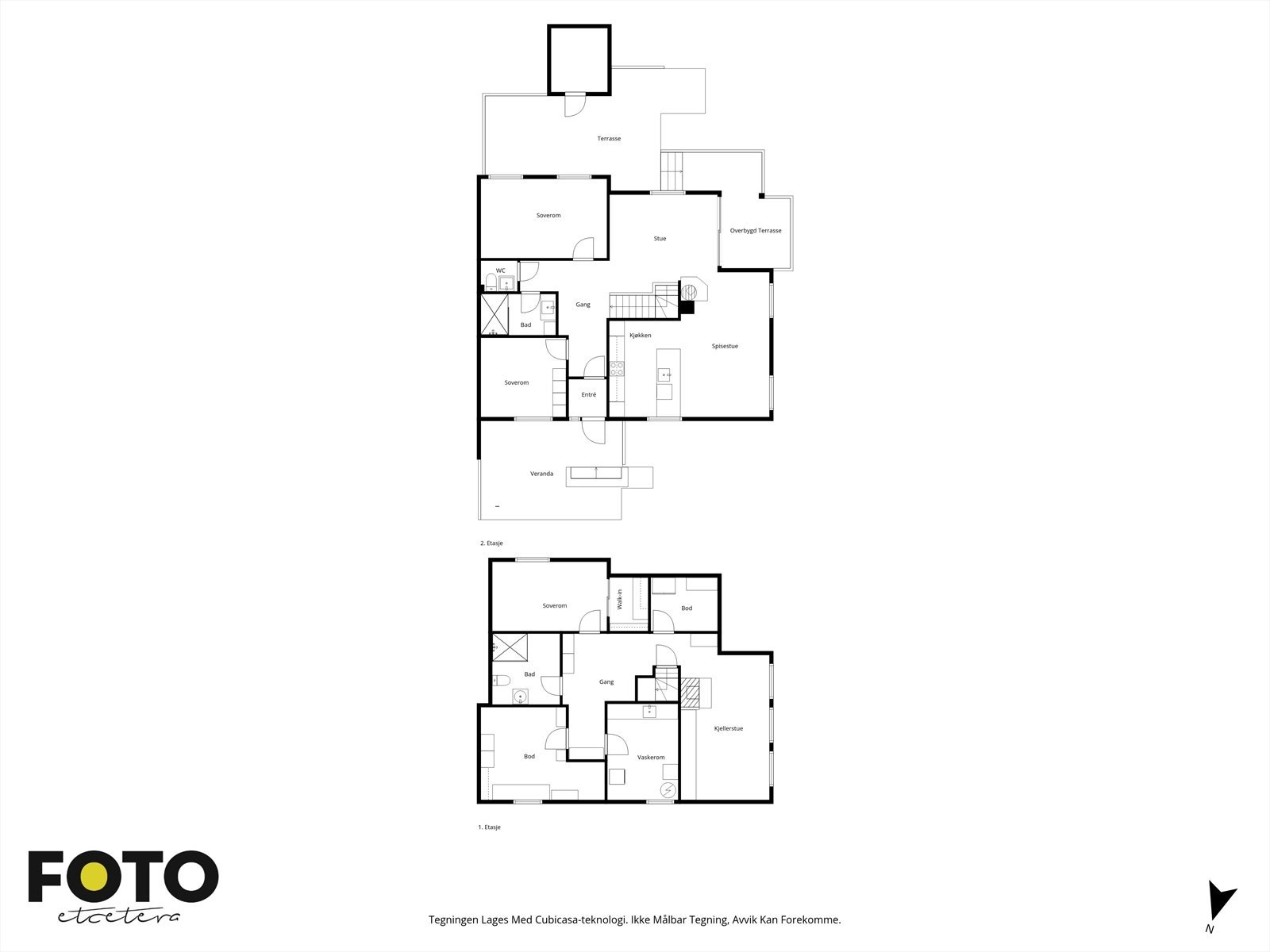 Plantegningene gir en samlet oversikt over boligens to plan og romfordeling. Galleribilde