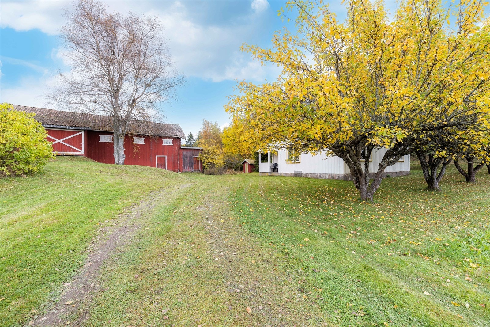 Rundt bebyggelsen er det plen, frukttrær og annen naturlig vegetasjon, samt noe fjell i dagen. Det er mulighet for parkering på tunet. Galleribilde