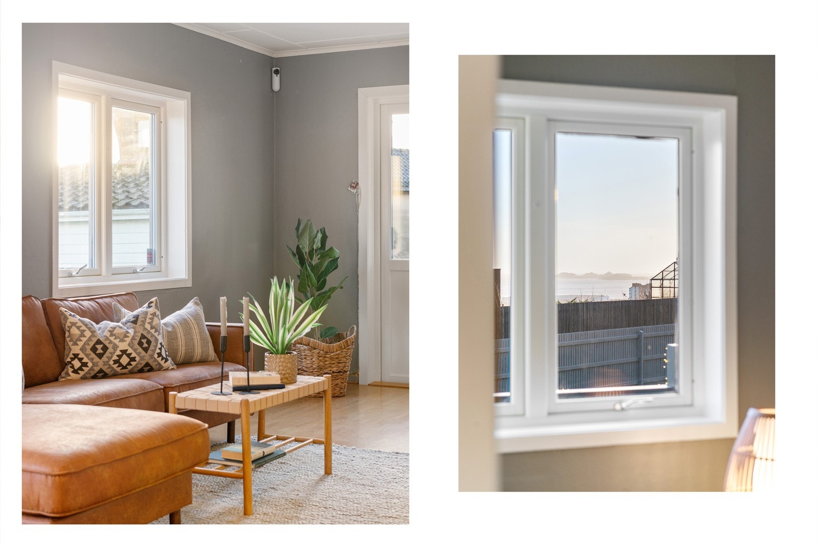 Fra stuen kan du sjekke om det er stille nok på vannet til å ta en tur på fjorden med båten. Galleribilde