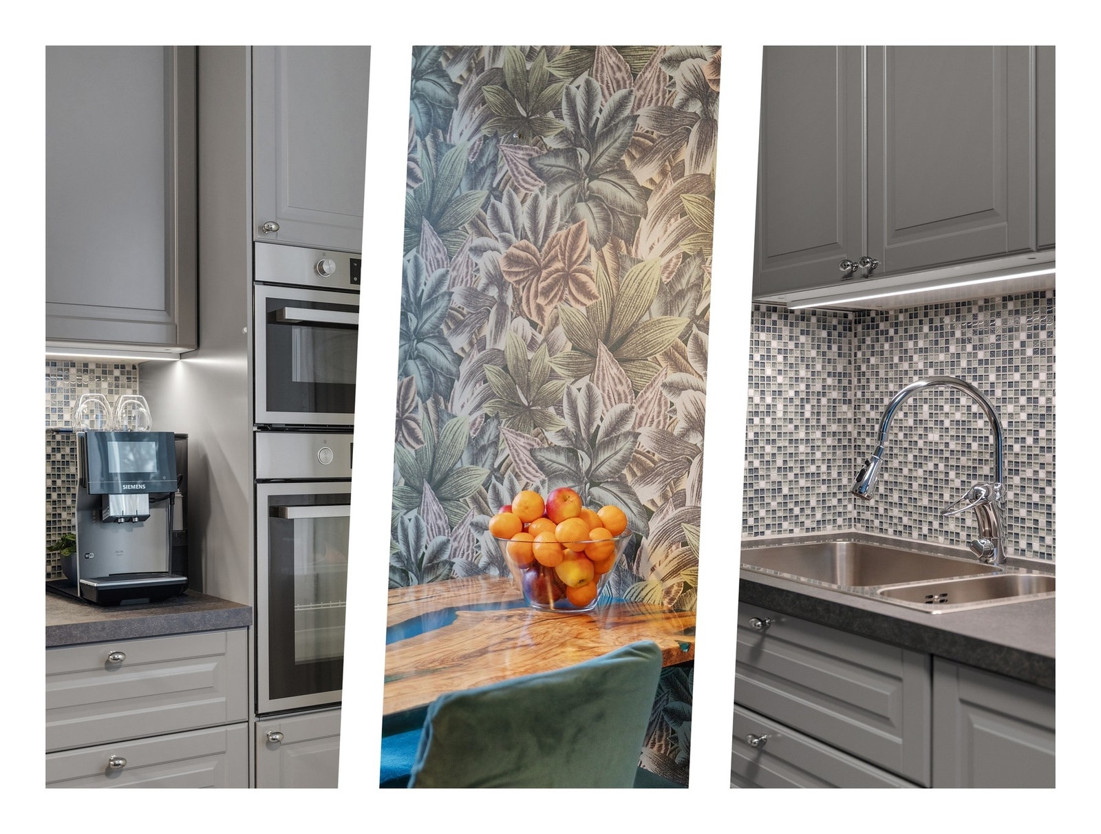 Kjøkkenet har integrert induksjonstopp, stekeovn, mikrobølgeovn og oppvaskmaskin, samt avtrekk over kokeplass Galleribilde