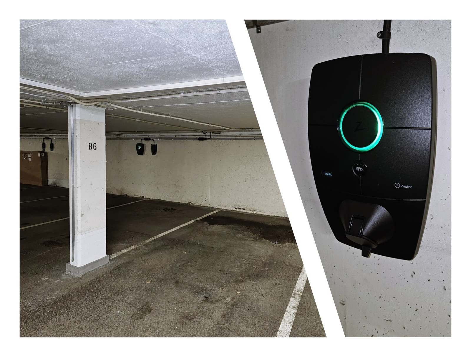 Det medfølger fast plass i garasjehus med elbillader som er klar til bruk Galleribilde