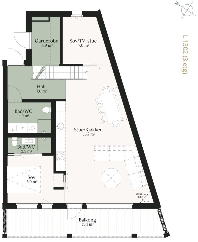 Plantegning leilighet 1303. Galleribilde
