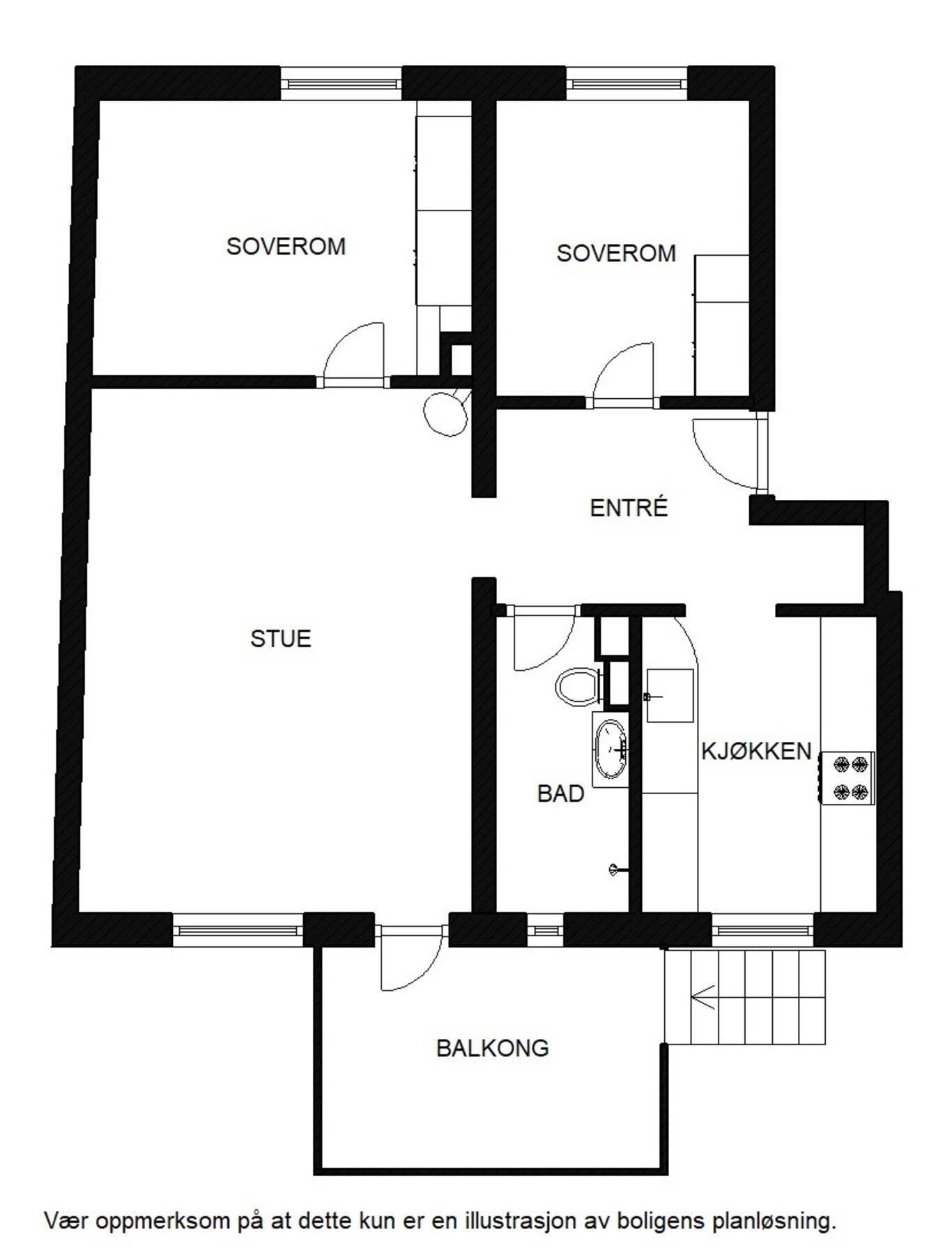 Planskisse. Leiligheten disponerer loftsbod og 2 kjellerboder i tillegg. Galleribilde