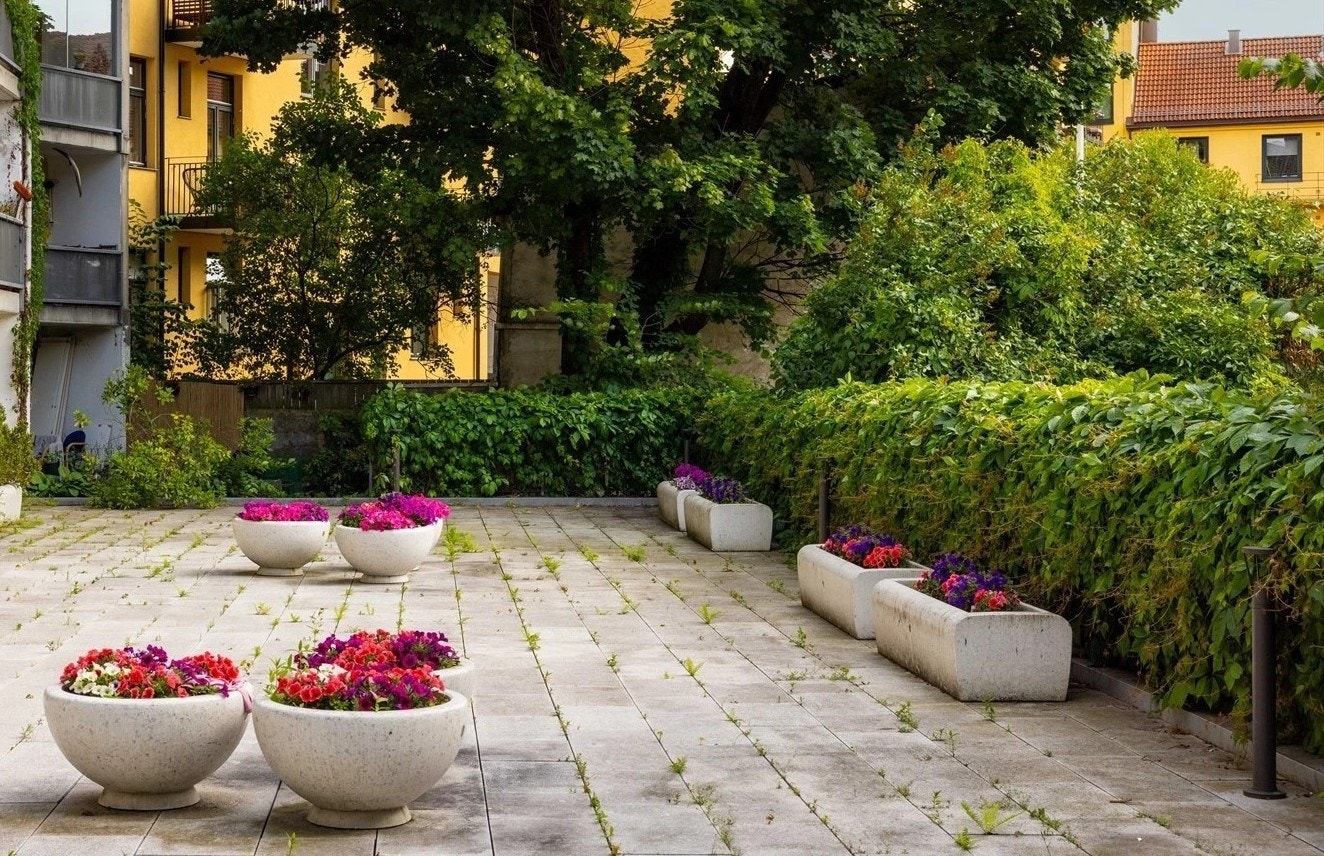 Hagegata 41 -Solrik og frodig felles terrasse i gårdsrom Galleribilde