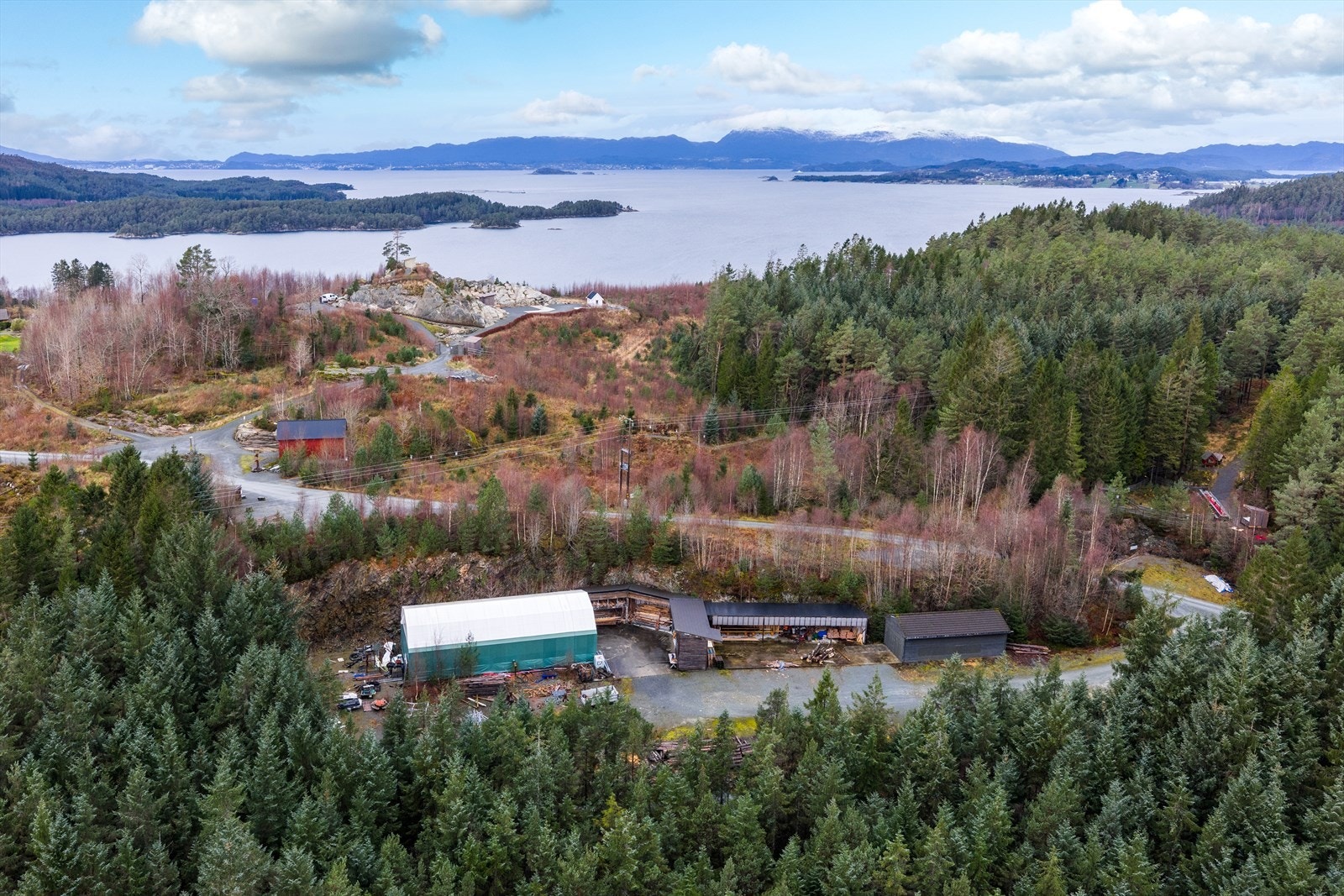 Sagbruket og skogen fremst, Gullhaug bak. Galleribilde