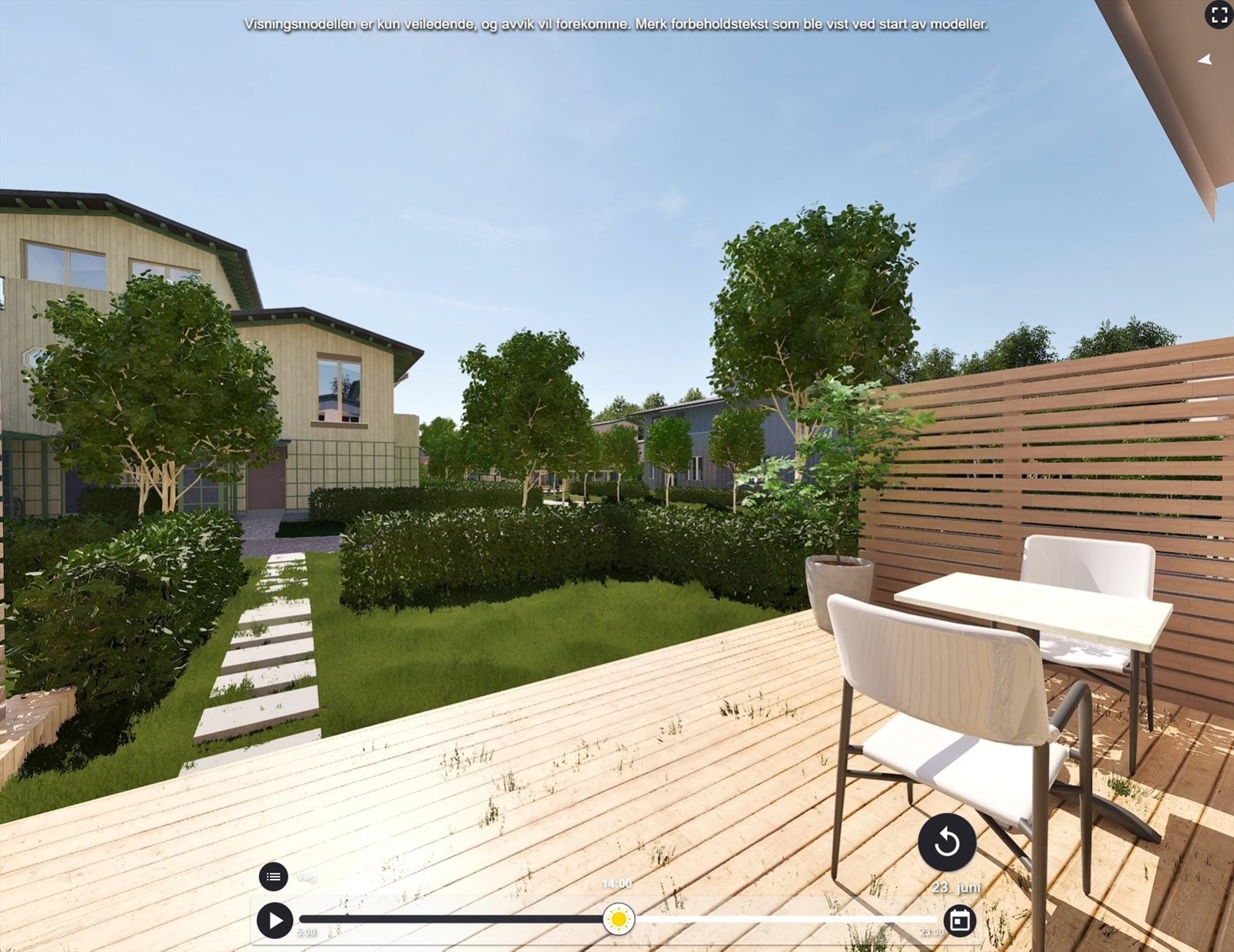 Sydvestvendt uteplass på ca. 61 kvm terrasse og hage. Galleribilde